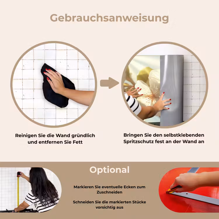 Bloesems - Wit - Zonnestralen - Bloemblaadjes keuken achterwand spatscherm klein -gebruiksaanwijzing_DE