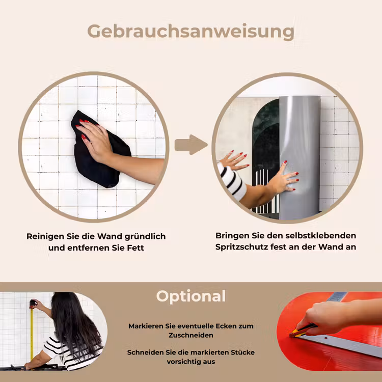 Bogen - Donkergroen - Lijnen keuken achterwand spatscherm klein -gebruiksaanwijzing_DE