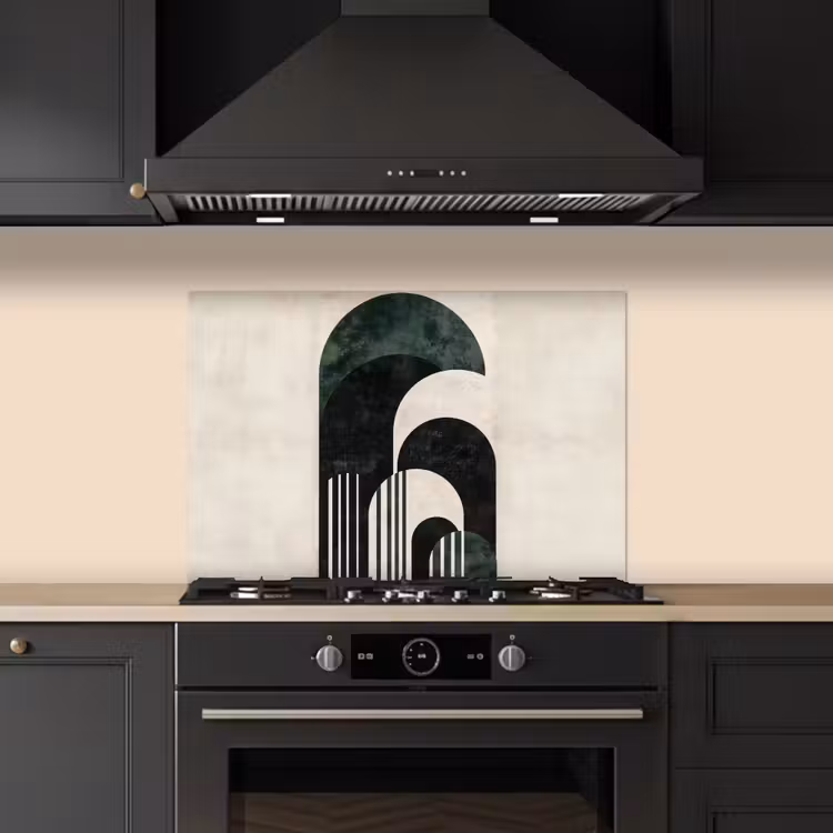 Bogen - Donkergroen - Lijnen keuken achterwand spatscherm klein -sfeer1
