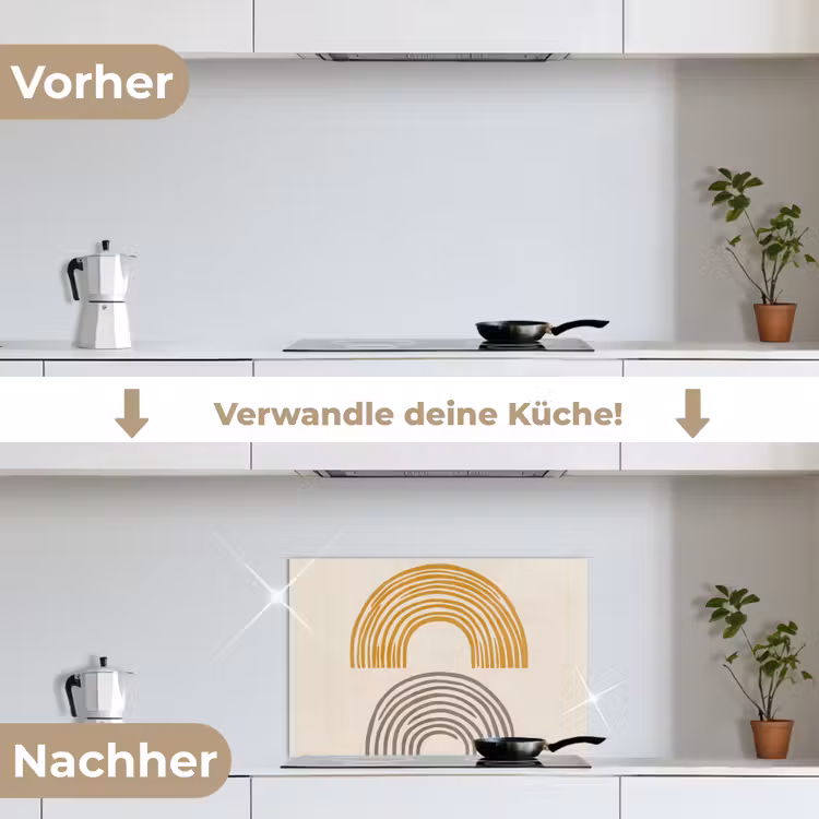 Bogen - Lijnen - Oranje - Minimalistisch keuken achterwand spatscherm klein -voor_na_DE