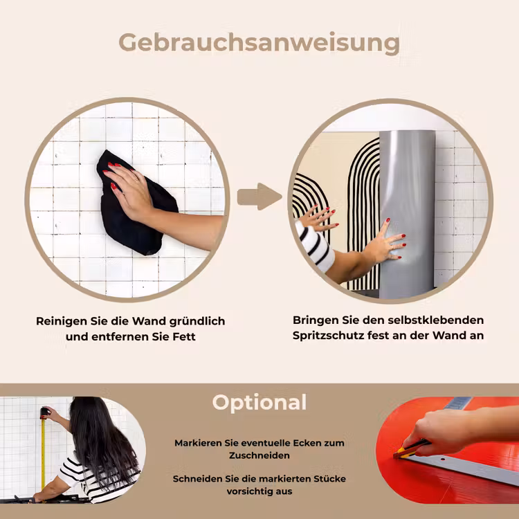 Boogvormen - Zwart - Strak keuken achterwand spatscherm klein -gebruiksaanwijzing_DE