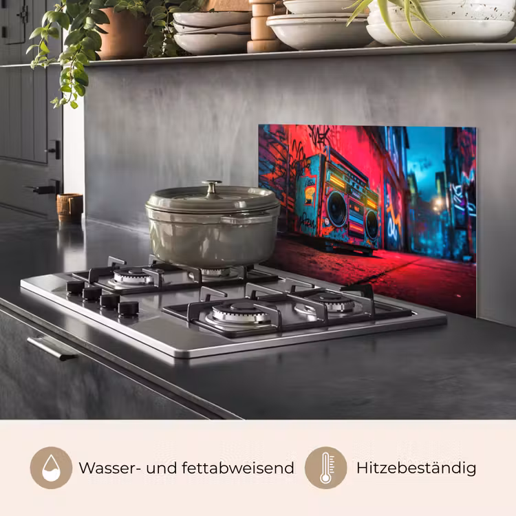 Boombox - Rood - Graffiti - Neon keuken achterwand spatscherm klein -usp_DE