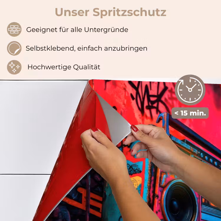 Boombox - Rood - Graffiti - Neon keuken achterwand spatscherm klein -spatscherm_DE