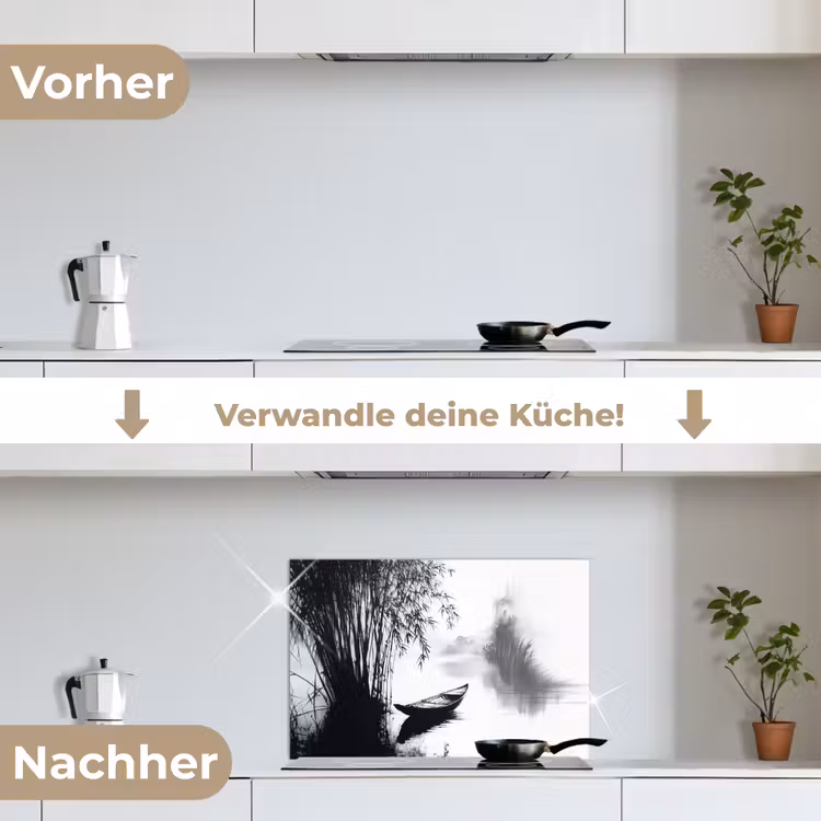 Boot - Rivier - Bamboe - Wit keuken achterwand spatscherm klein -voor_na_DE