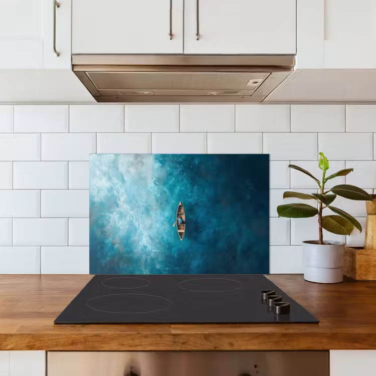Bootje - Water - Blauw keuken achterwand spatscherm klein -sfeer2