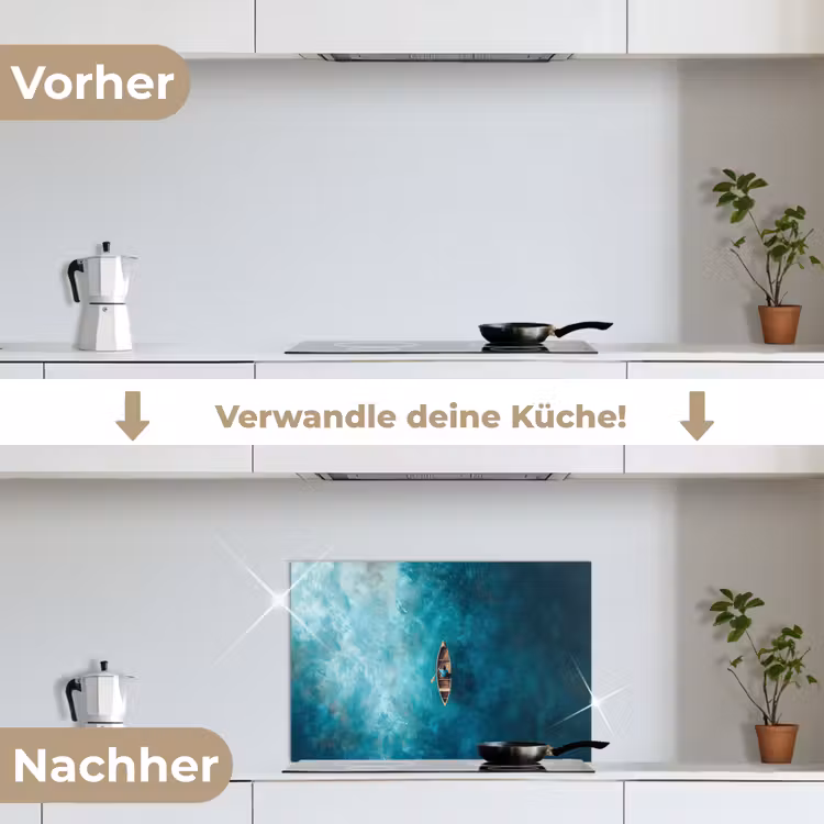 Bootje - Water - Blauw keuken achterwand spatscherm klein -voor_na_DE