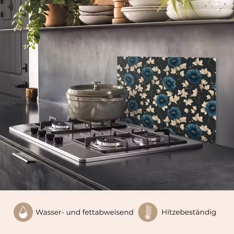 Botanisch - Bloemen - Blauw keuken achterwand spatscherm klein 900 -usp_DE