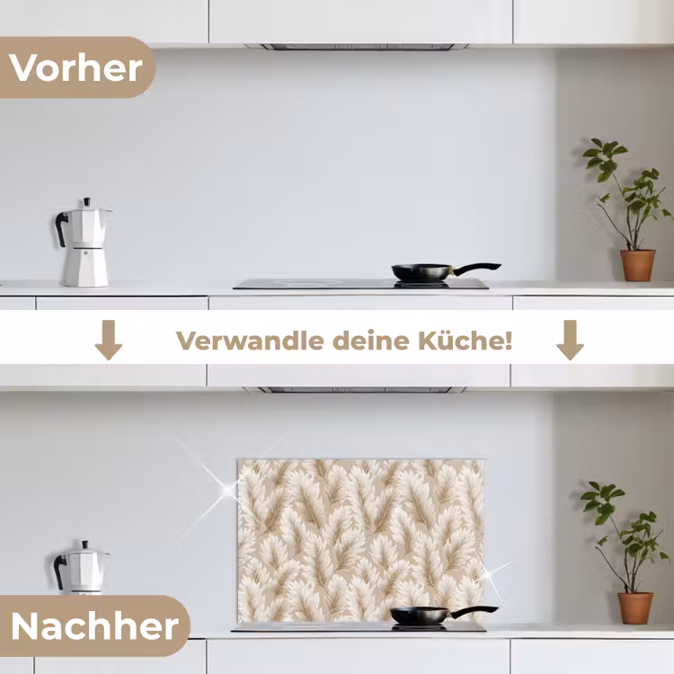 Botanisch - Patroon - Beige keuken achterwand spatscherm klein 900 -voor_na_DE