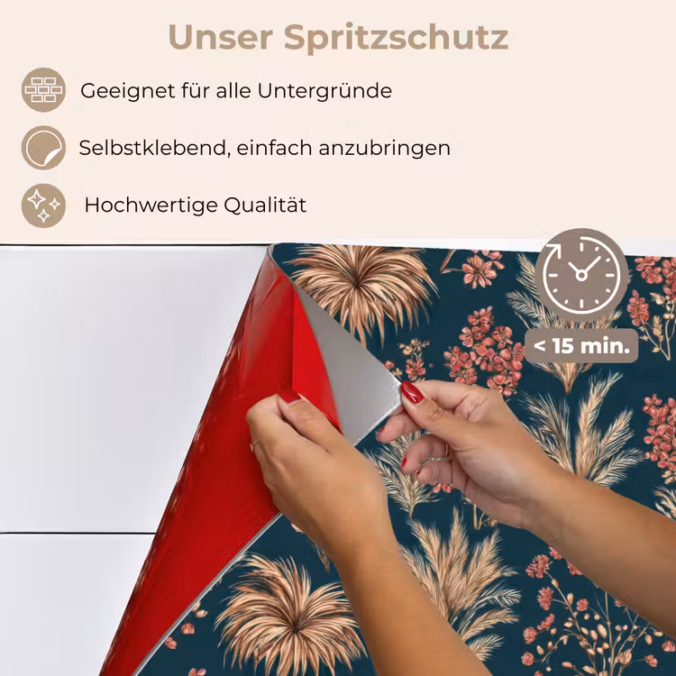 Botanisch - Patroon - Blauw keuken achterwand spatscherm klein 900 -spatscherm_DE
