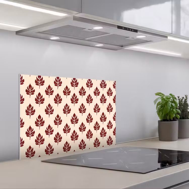 Botanisch - Patroon - Bordeaux keuken achterwand spatscherm klein 900 -3d_schuin