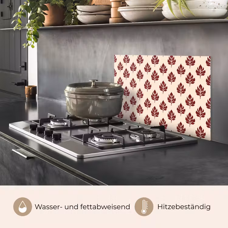 Botanisch - Patroon - Bordeaux keuken achterwand spatscherm klein 900 -usp_DE