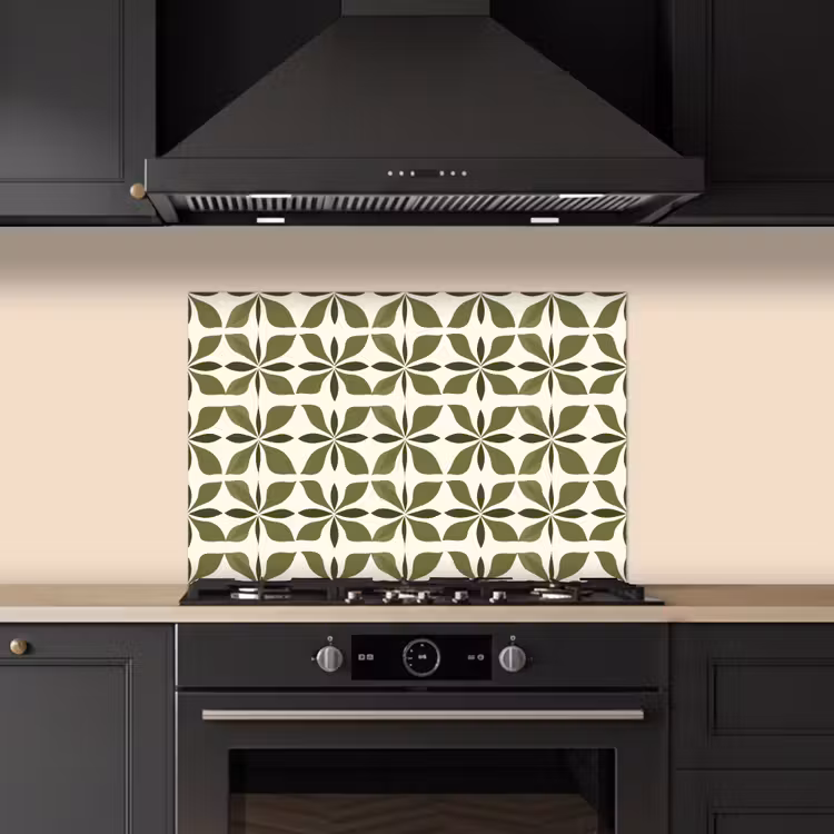Botanisch - Retro - Groen keuken achterwand spatscherm klein 900 -sfeer1