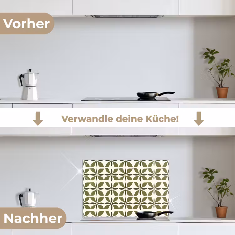 Botanisch - Retro - Groen keuken achterwand spatscherm klein 900 -voor_na_DE