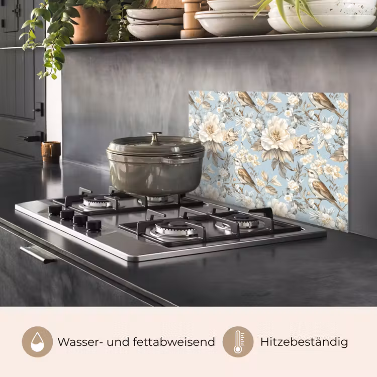 Botanisch - Zangvogel - Blauw keuken achterwand spatscherm klein 900 -usp_DE