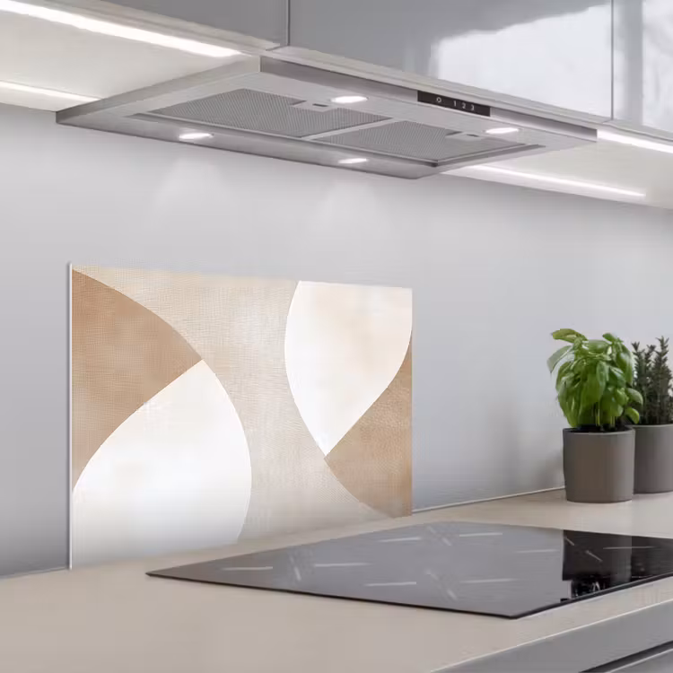 Bruin - Japandi - Abstract keuken achterwand spatscherm klein -3d_schuin