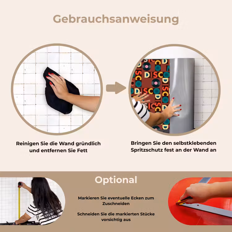 Bruin - Retro - Disco - Patroon keuken achterwand spatscherm klein 900 -gebruiksaanwijzing_DE
