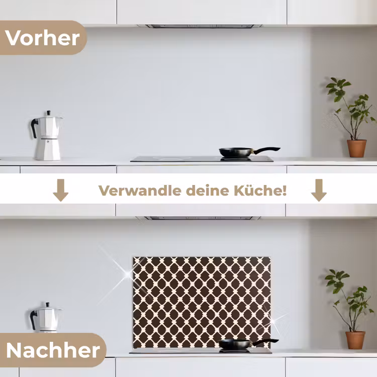 Bruin - Ruitpatroon - Geometrisch keuken achterwand spatscherm klein 900 -voor_na_DE