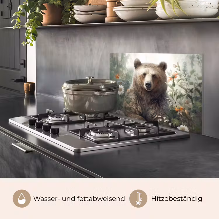 Bruine beer - Wilde dieren - Bloemen - Planten keuken achterwand spatscherm klein -usp_DE