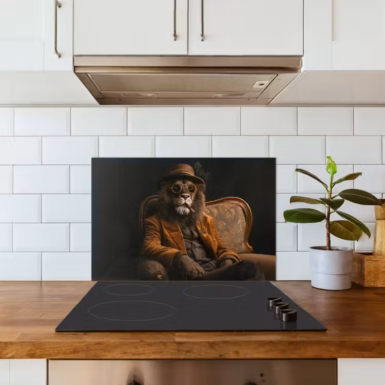 Bril - Leeuw - Bank - Hoed keuken achterwand spatscherm klein -sfeer2