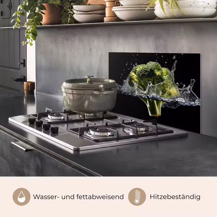 Broccoli - Groen - Water - Zwart keuken achterwand spatscherm klein -usp_DE