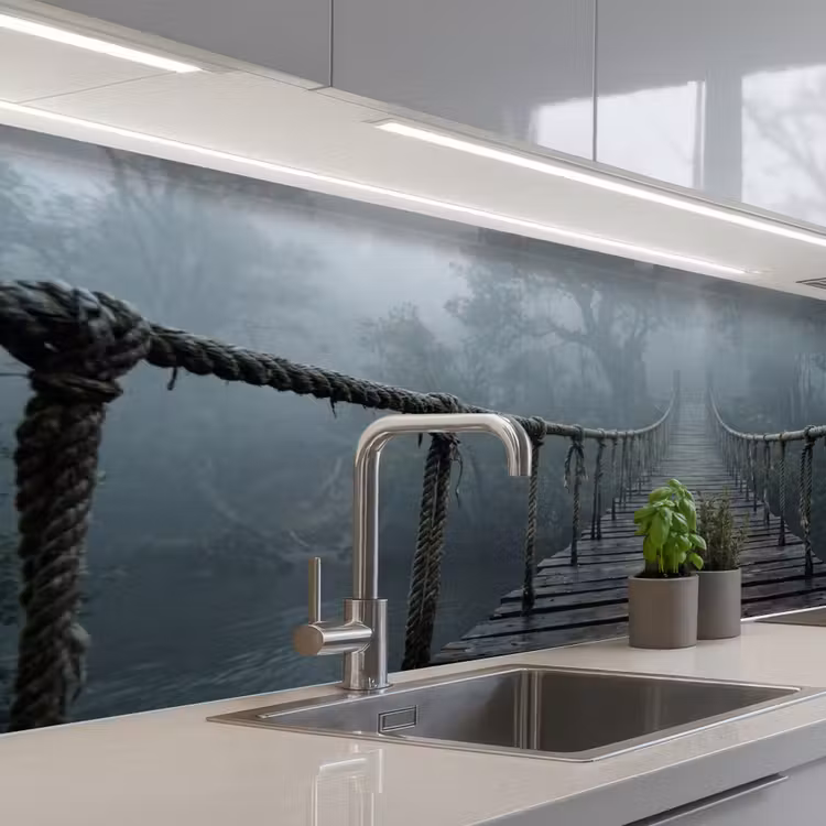 Brug - Jungle - Mist - Natuur keuken achterwand 2 middel -3d_schuin