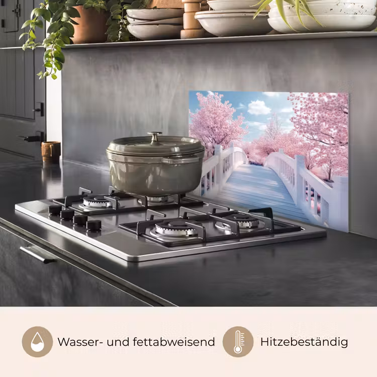 Brug - Kersenbomen - Wit keuken achterwand spatscherm klein -usp_DE