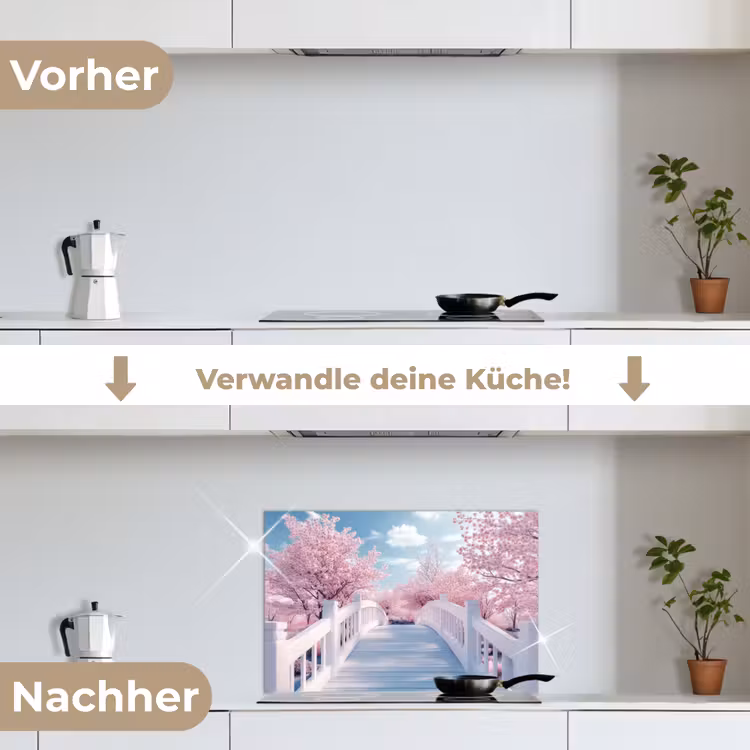 Brug - Kersenbomen - Wit keuken achterwand spatscherm klein -voor_na_DE
