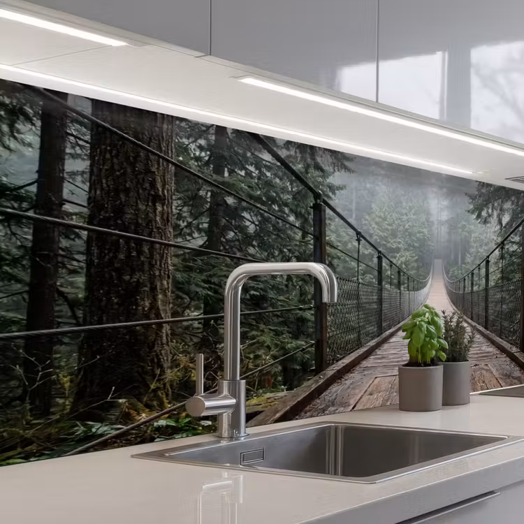 Brug - Bos - Mist - Natuur keuken achterwand 2 middel -3d_schuin