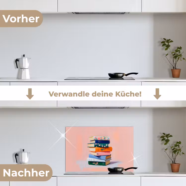 Boeken - Stapel - Kleurrijk keuken achterwand spatscherm klein -voor_na_DE