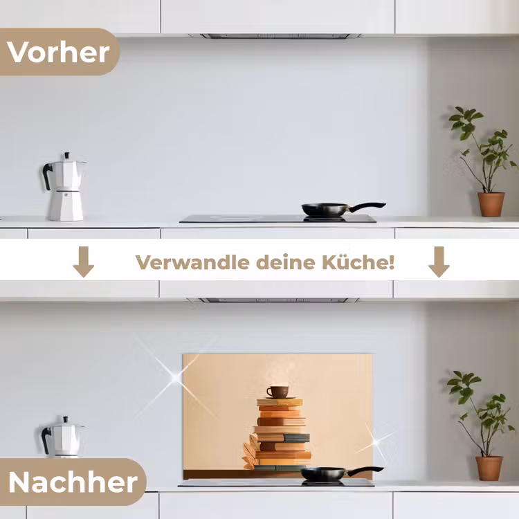 Boeken - Toren - Koffie - Beige keuken achterwand spatscherm klein -voor_na_DE
