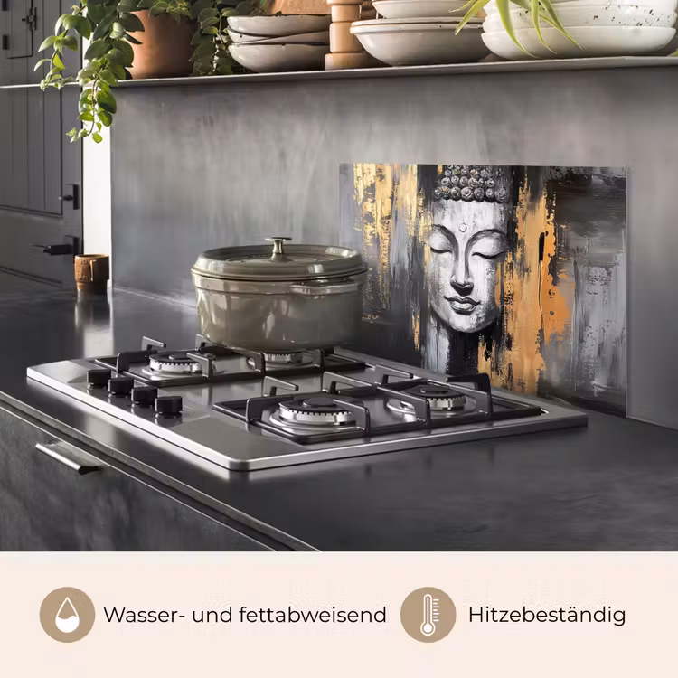 Boedhha - Penseelstreken - Goud - Abstract keuken achterwand spatscherm klein -usp_DE