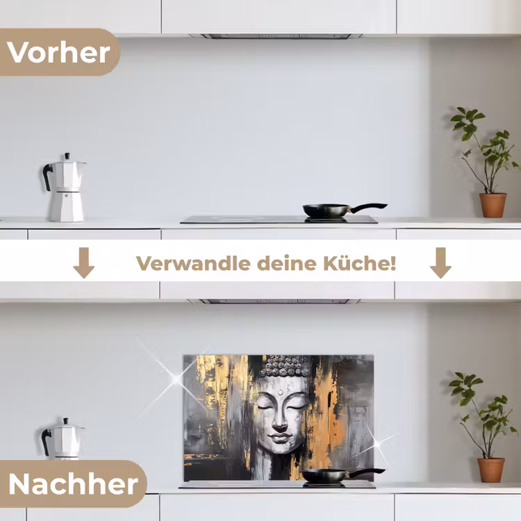 Boedhha - Penseelstreken - Goud - Abstract keuken achterwand spatscherm klein -voor_na_DE