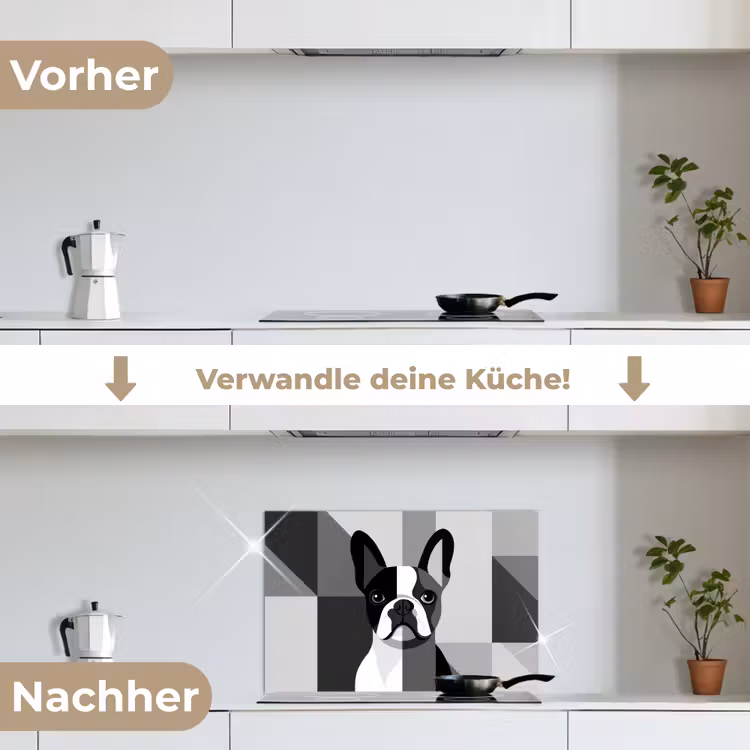 Buldog - Zwart - Abstract - Vlakken keuken achterwand spatscherm klein -voor_na_DE