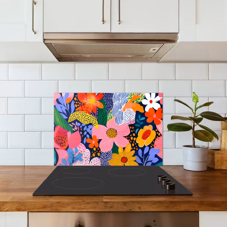 Kleurrijk - Bloemen - Abstract - Stippen keuken achterwand spatscherm klein -sfeer2