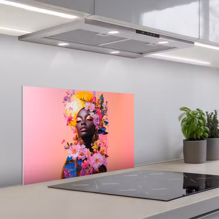 Kleurrijk - Bloemen - Vrouw - Zon keuken achterwand spatscherm klein -3d_schuin