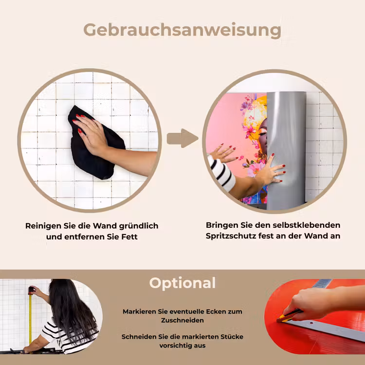 Kleurrijk - Bloemen - Vrouw - Zon keuken achterwand spatscherm klein -gebruiksaanwijzing_DE