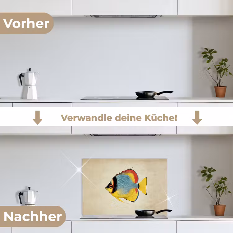 Kleurrijk - Vis - Schubben - Illustratie keuken achterwand spatscherm klein -voor_na_DE