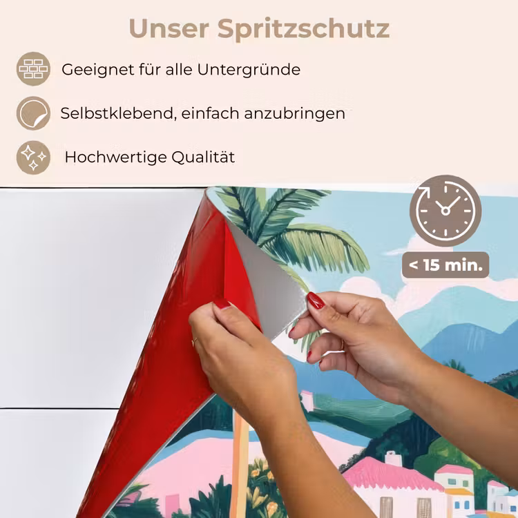 Kleurrijk - Huizen - Heuvels - Roze keuken achterwand spatscherm klein -spatscherm_DE