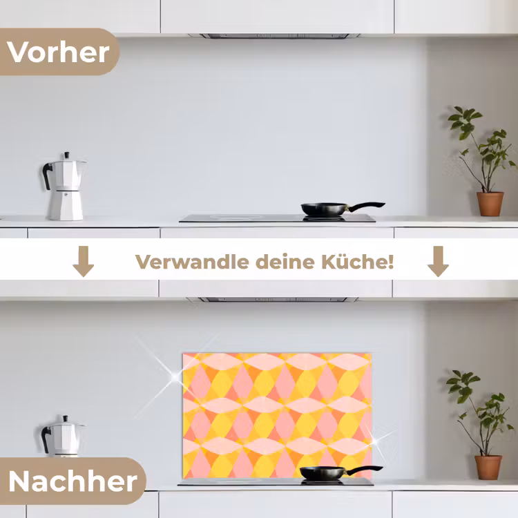 Kleurrijk - Ruitpatroon - Bladvormen keuken achterwand spatscherm klein 900 -voor_na_DE