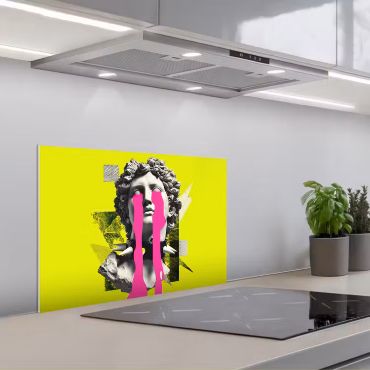 Buste - Verf - Geel keuken achterwand spatscherm klein -3d_schuin
