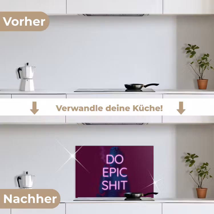 Buste - Neon - LED - Letters keuken achterwand spatscherm klein -voor_na_DE