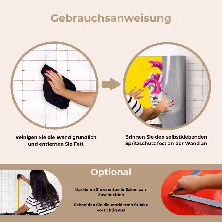 Buste - Slangen - Geel keuken achterwand spatscherm klein -gebruiksaanwijzing_DE
