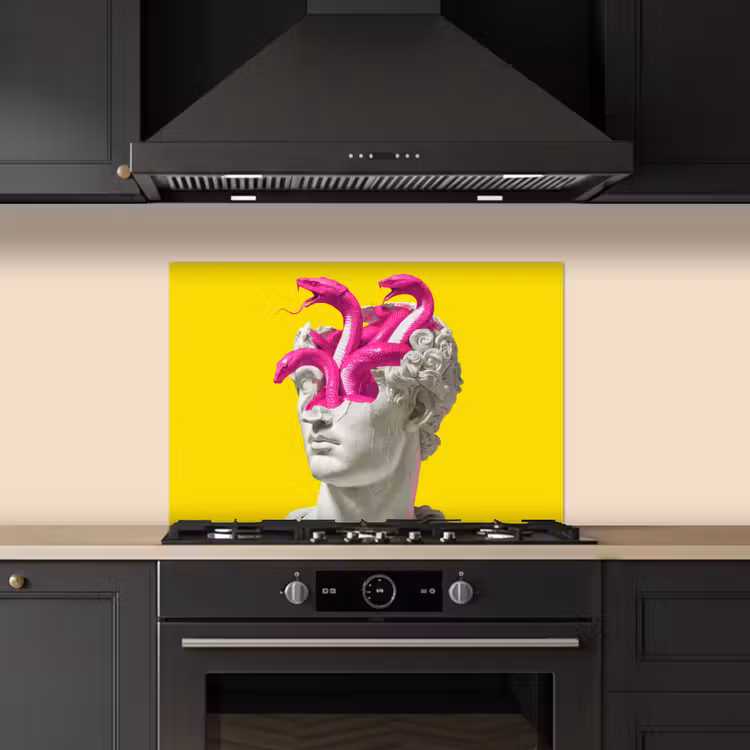 Buste - Slangen - Geel keuken achterwand spatscherm klein -sfeer1