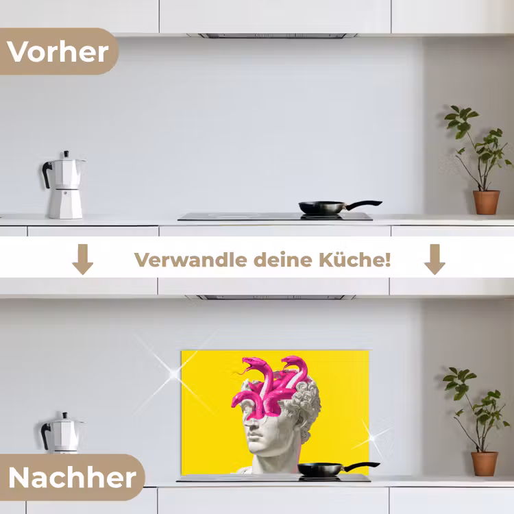 Buste - Slangen - Geel keuken achterwand spatscherm klein -voor_na_DE