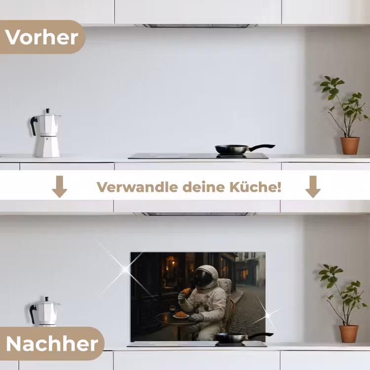 Café - Croissant - Koffie - Astronaut keuken achterwand spatscherm klein -voor_na_DE