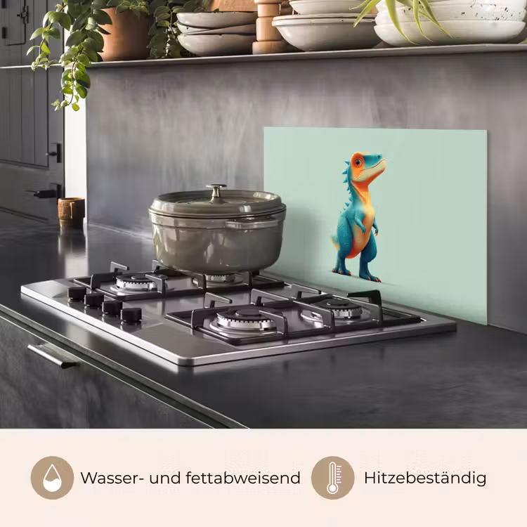 Cartoon - Dino - Oranje - Stekels keuken achterwand spatscherm klein -usp_DE