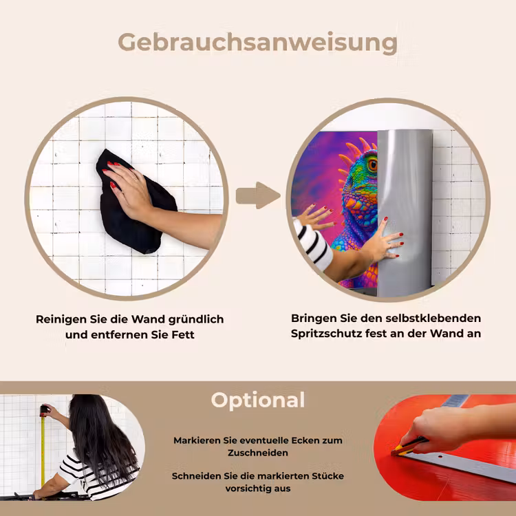 Kameleon - Dieren - Neon - Kleur keuken achterwand spatscherm klein -gebruiksaanwijzing_DE