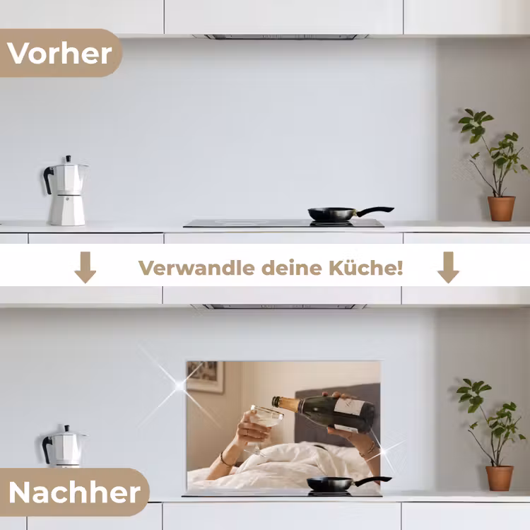 Champagne - Bed - Bubbels keuken achterwand spatscherm klein -voor_na_DE