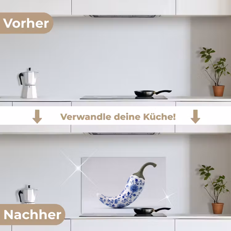 Chilipeper - Keramiek - Blauw keuken achterwand spatscherm klein -voor_na_DE