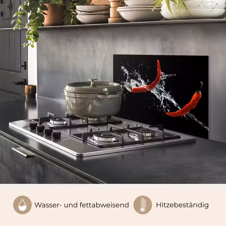 Chilipeper - Stilleven - Water - Zwart - Rood keuken achterwand spatscherm klein -usp_DE
